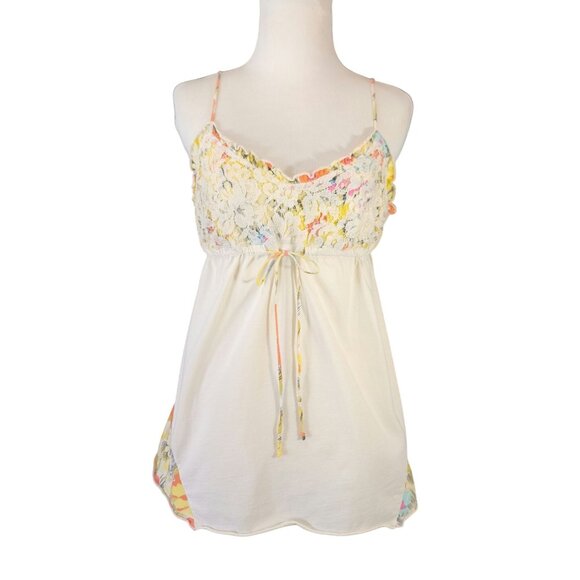 VTG Anthropologie Language Los Angeles Floral Lace Detail Tank Top Medium BOHO - Picture 1 of 12